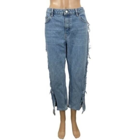 Topshop Bleached Raw-cut Hem Straight Jeans Hemmed to Cropped Size 30 - Picture 1 of 12